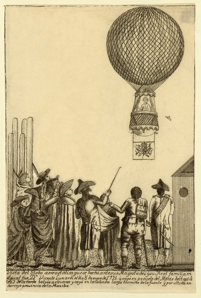 Vue du globe aérostatique devant leurs majestés et leur famille royale dans lequel se trouvait Dn. Vicente Lunardi le 8 janvier 1793, pub. 1793 - Italian School